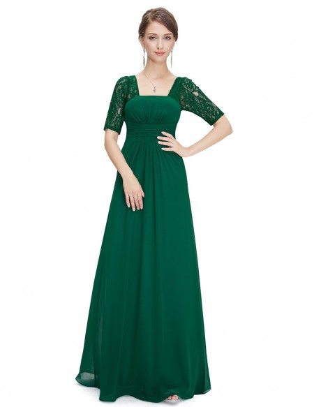 Empire Square Neckline Floor-length Bridesmaid Dress With Lace Sleeves