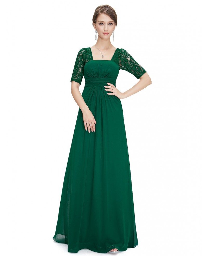Empire Square Neckline Floor-length Bridesmaid Dress With Lace Sleeves ...