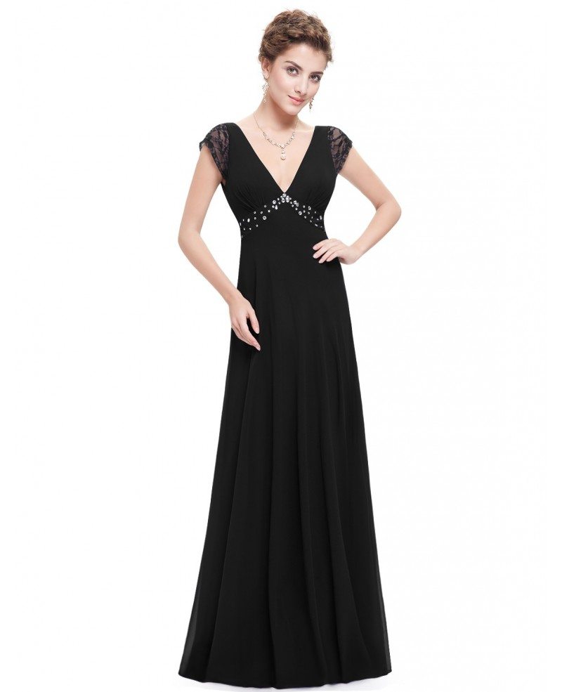 A-line V-neck Floor-length Evening Dress With Cap Sleeves #HE08068BD ...