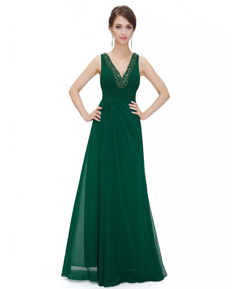A-line V-neck Floor-length Formal Dress With Rhinestone #HE08103BK $50 ...