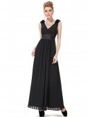 A-line V-neck Ankle-length Pleated Evening Dress With Open Back