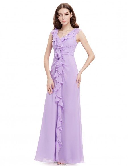 A-line V-neck Floor-length Formal Dress With Flounce