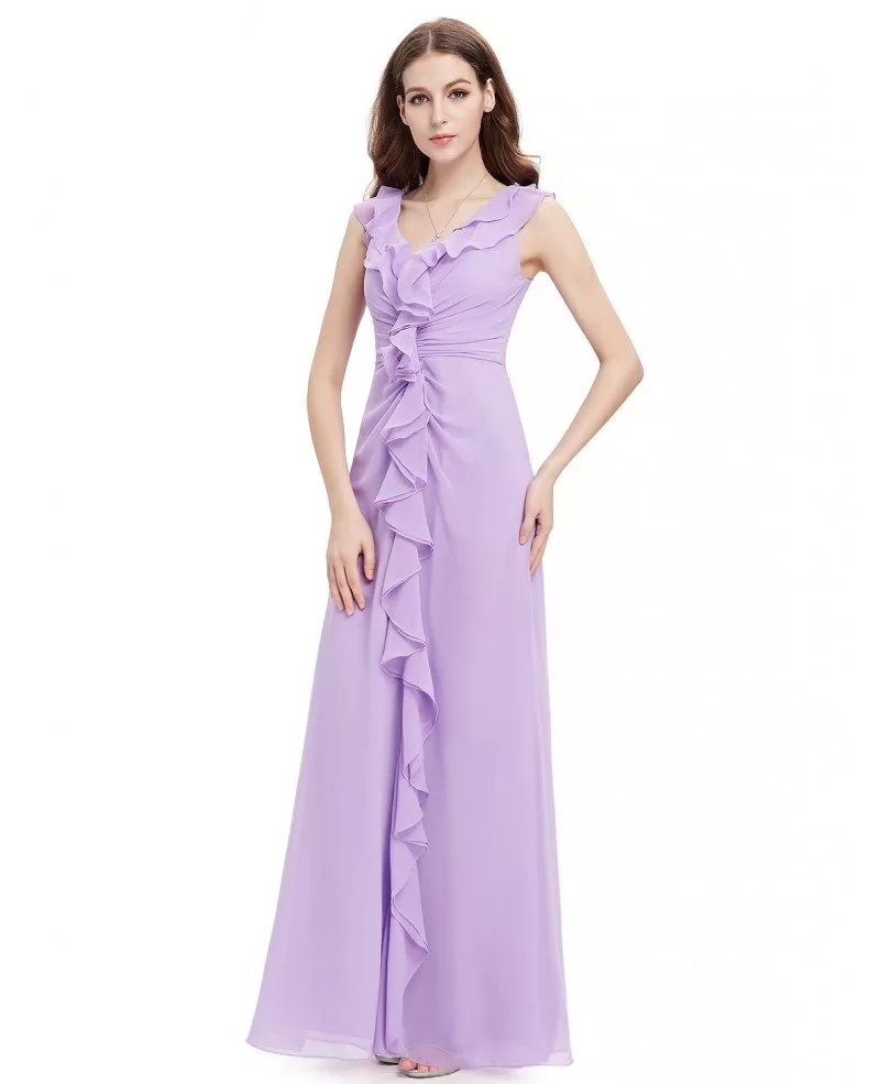 A-line V-neck Floor-length Formal Dress With Flounce #HE08219BK $50 ...