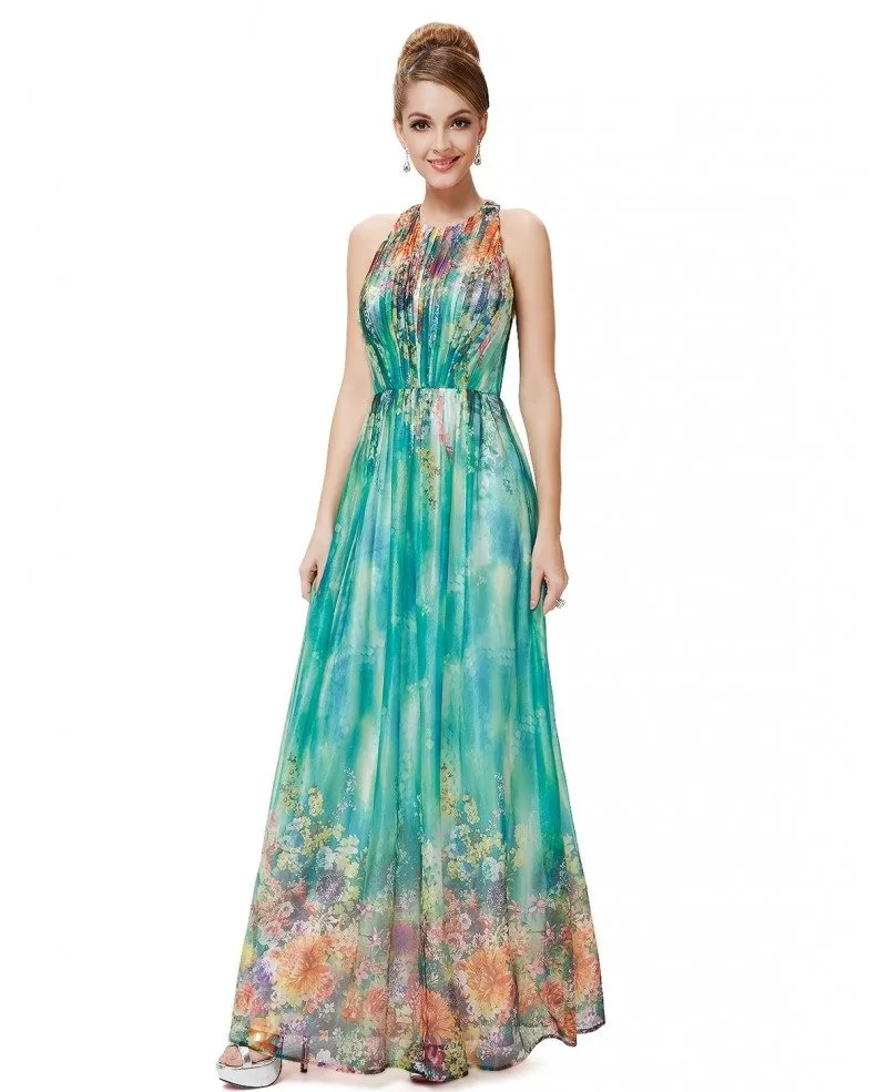 A-line Halter Floor-length Floral Print Evening Dress #HE08258GR $42 ...