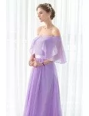 Off the Shoulder Purple Long Chiffon Elegant Bridesmaid Dress