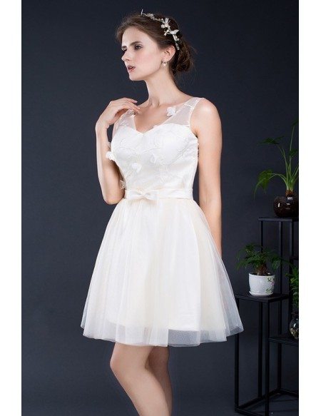 Champagne Short Tulle Formal Dress Bow Sash #YH0103B $75 - GemGrace.com