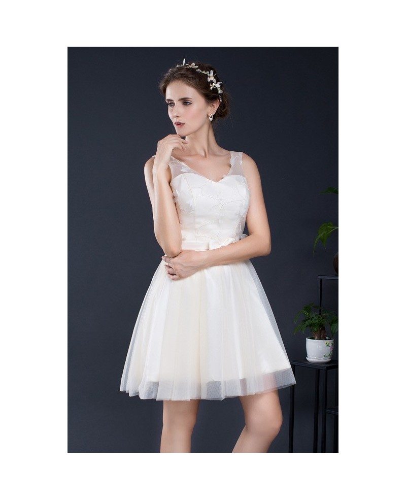 Champagne Short Tulle Formal Dress Bow Sash #YH0103B $75 - GemGrace.com