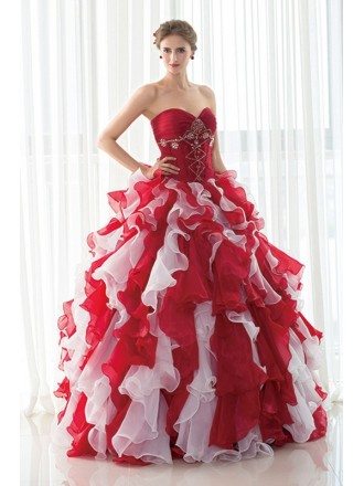 Sweetheart Beaded Red and White Quinceanera Dress with Jacket