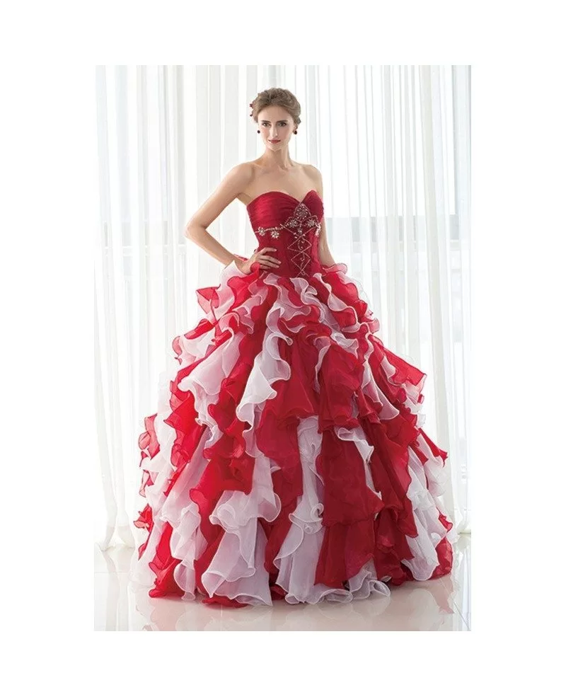 Buy THE LONDON STORE Women's Red & White Organza Ruffles Ball Gown (Red,12)  at Amazon.in