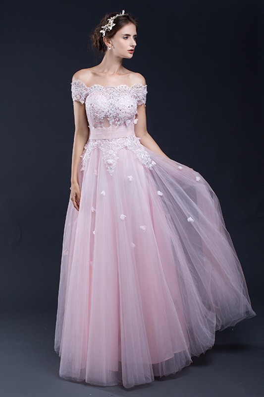 Gorgeous Lace Off the Shoulder Long Tulle Bridal Party Dress #CY0290 ...