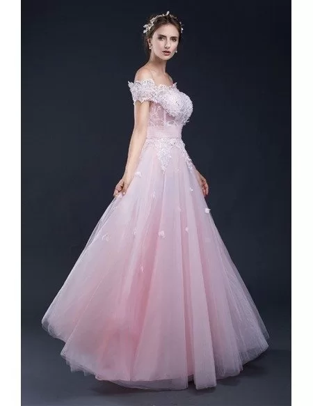 Gorgeous Lace Off the Shoulder Long Tulle Bridal Party Dress