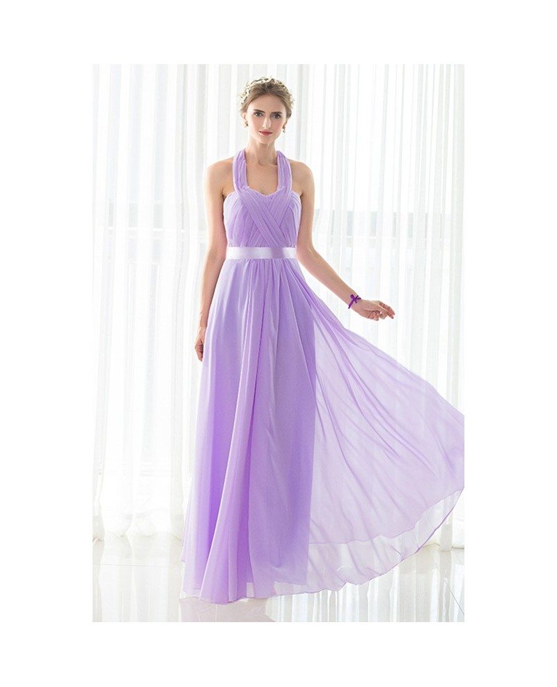 Purple Long Halter Chiffon Elegant Bridesmaid Dress #CY0283C $82 ...