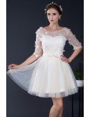 Champagne Short Tulle Bridal Party Dress with Half Sleeves