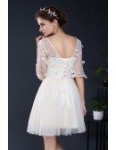 Champagne Short Tulle Bridal Party Dress with Half Sleeves