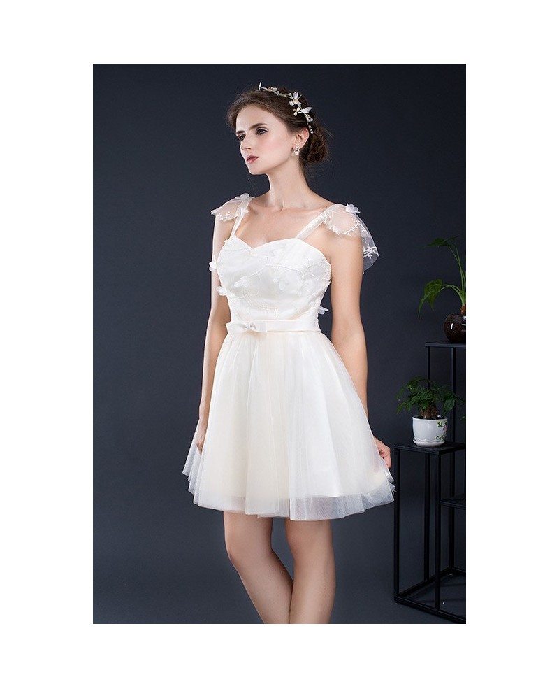 Champagne Short Tulle Dress with Butterfly Sleeves #YH0103E $75 ...