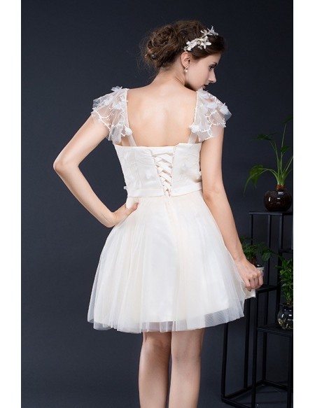 Champagne Short Tulle Dress with Butterfly Sleeves #YH0103E $75 ...