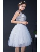 Silver Sequins Short Tulle Party Dress