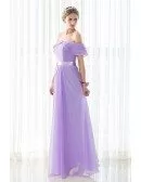 Stylish Purple Long Chiffon Off Shoulder Bridesmaid Dress