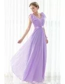 Purple Long Pleated Chiffon Elegant Bridesmaid Dress