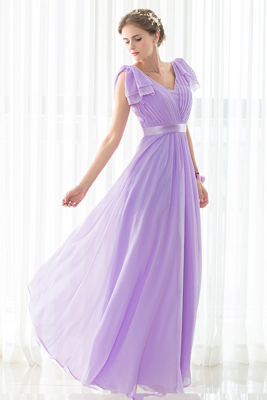 Purple Long Pleated Chiffon Elegant Bridesmaid Dress #CY0283E $82 ...