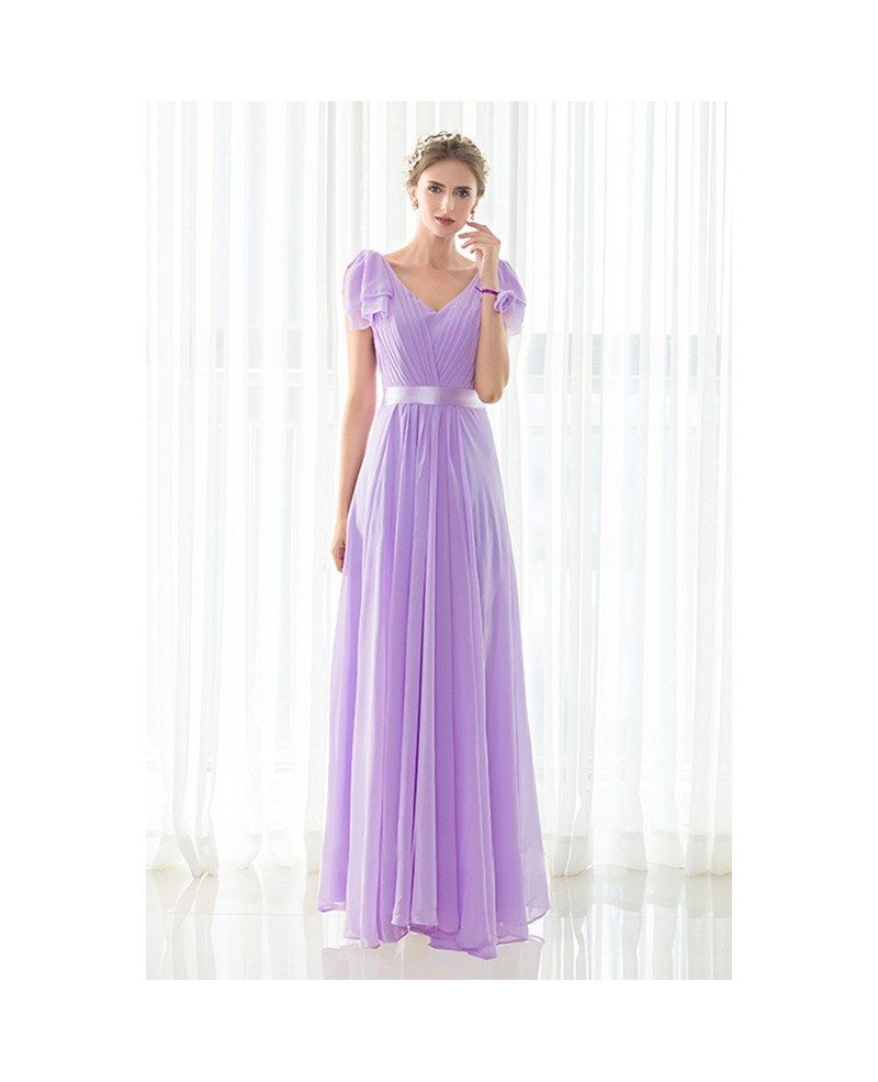 Purple Long Pleated Chiffon Elegant Bridesmaid Dress #CY0283E $82 ...