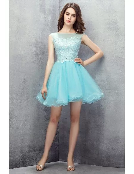 Cute Sky Blue Tulle Short Prom Dress