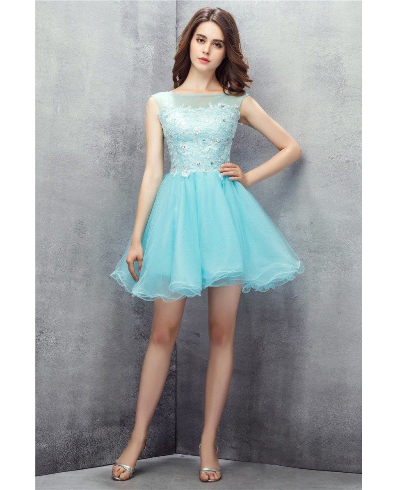 Cute Sky Blue Tulle Short Prom Dress #YH0110 $122 - GemGrace.com