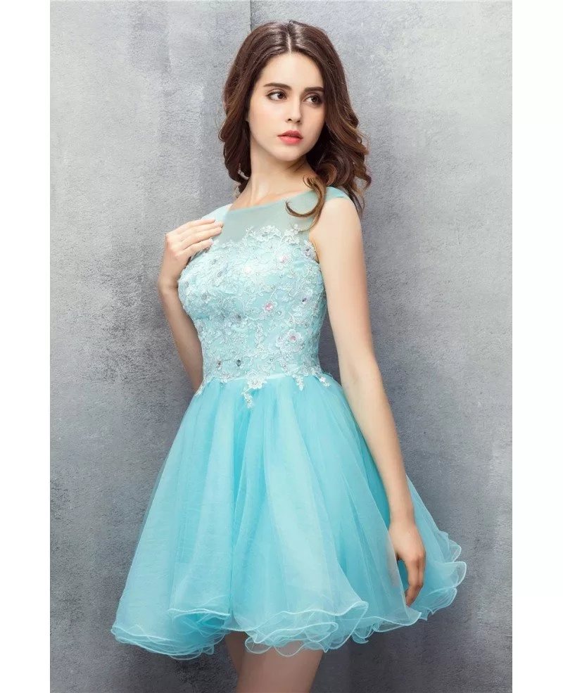 Cute Sky Blue Tulle Short Prom Dress #YH0110 $122 - GemGrace.com