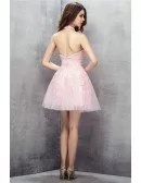 Pink Short Halter Lace Tulle Prom Dress