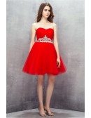 Sweetheart Red Beaded Short Tulle Prom Dress