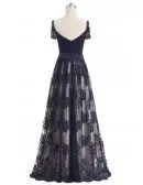 Beaded Lace Navy Blue Long Occasion Dress