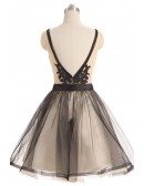 Black Tulle Lace V-neck Short Prom Dress