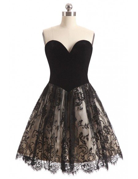 Black Lace Sweetheart Cocktail Short Party Dress