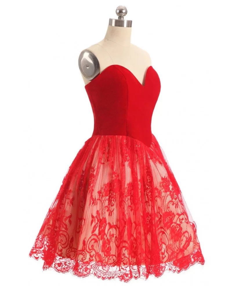 Red Lace Sweetheart Cocktail Short Party Dress #YH0123 $92 - GemGrace.com