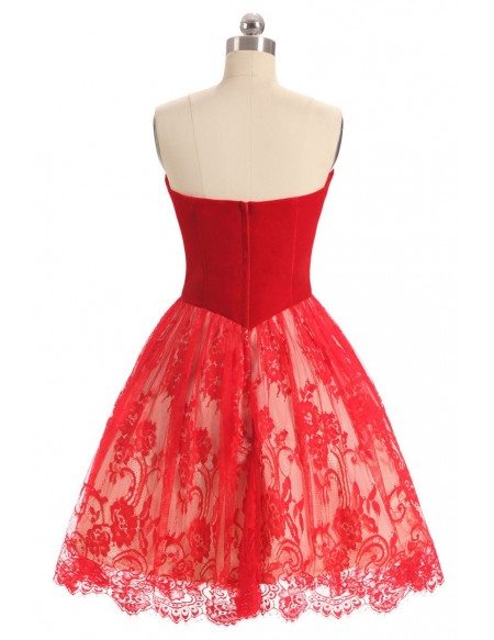 Red Lace Sweetheart Cocktail Short Party Dress