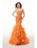 Mermaid Sweetheart Sweep Train Tulle Prom Dress With Cascading Ruffles Beading