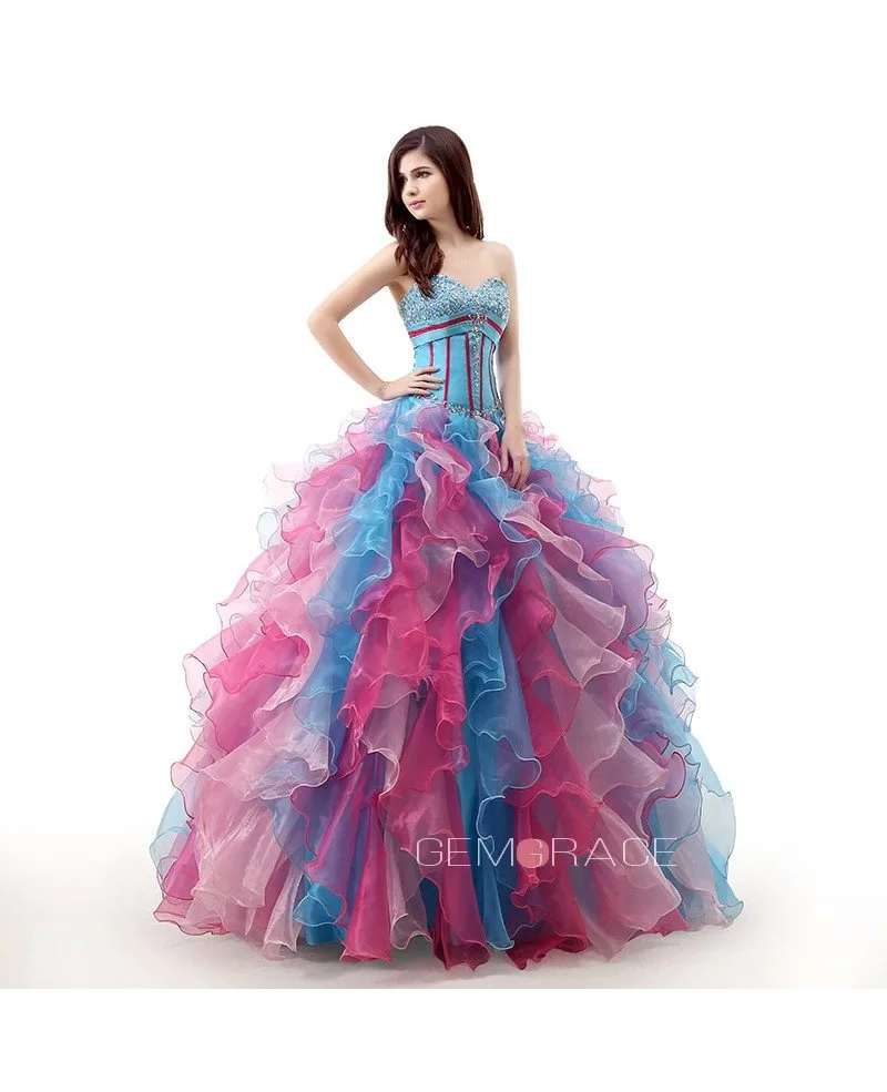 Ball-Gown Sweetheart Sweep Train Tulle Prom Dress With Cascading ...