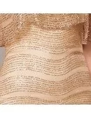 Sparkly Gold Sheath High Neck Cocktail Mini Dress with Sleeves