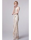 Unique High Neck Sequined Floor Length Fitted Evening Dress