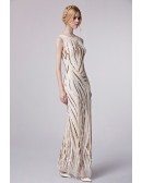 Unique High Neck Sequined Floor Length Fitted Evening Dress