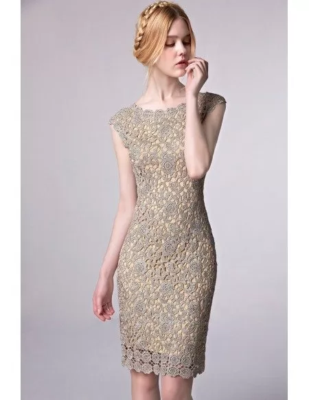 Sheath Fitted Lace Cutout Short Party Dress with Cap Sleeves