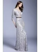 Silver A-line Scoop Neck Floor-length Evening Dress With Sequins
