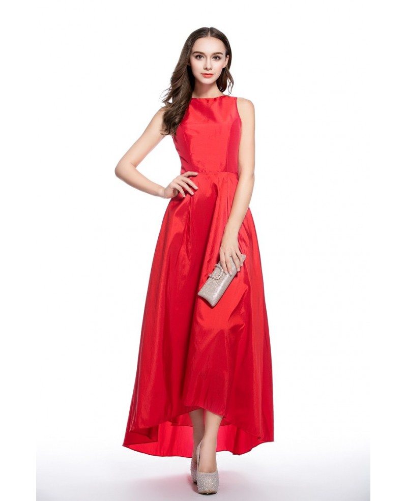 Red A-line Scoop Neck High Low Formal Dress #CK546 $53 - GemGrace.com