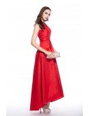 Red A-line Scoop Neck High Low Formal Dress