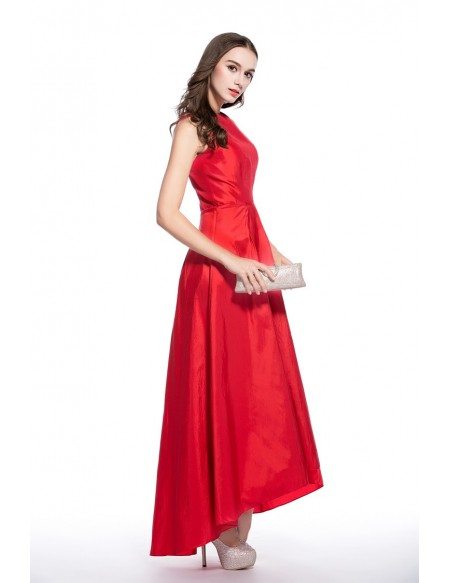 Red A-line Scoop Neck High Low Formal Dress