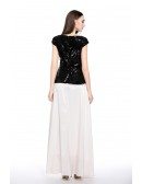 Black and White A-line Scoop Neck Floor-length Evening Dress With Sequins