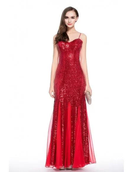 Red A-line Sweetheart Sequined Floor-length Evening Dress