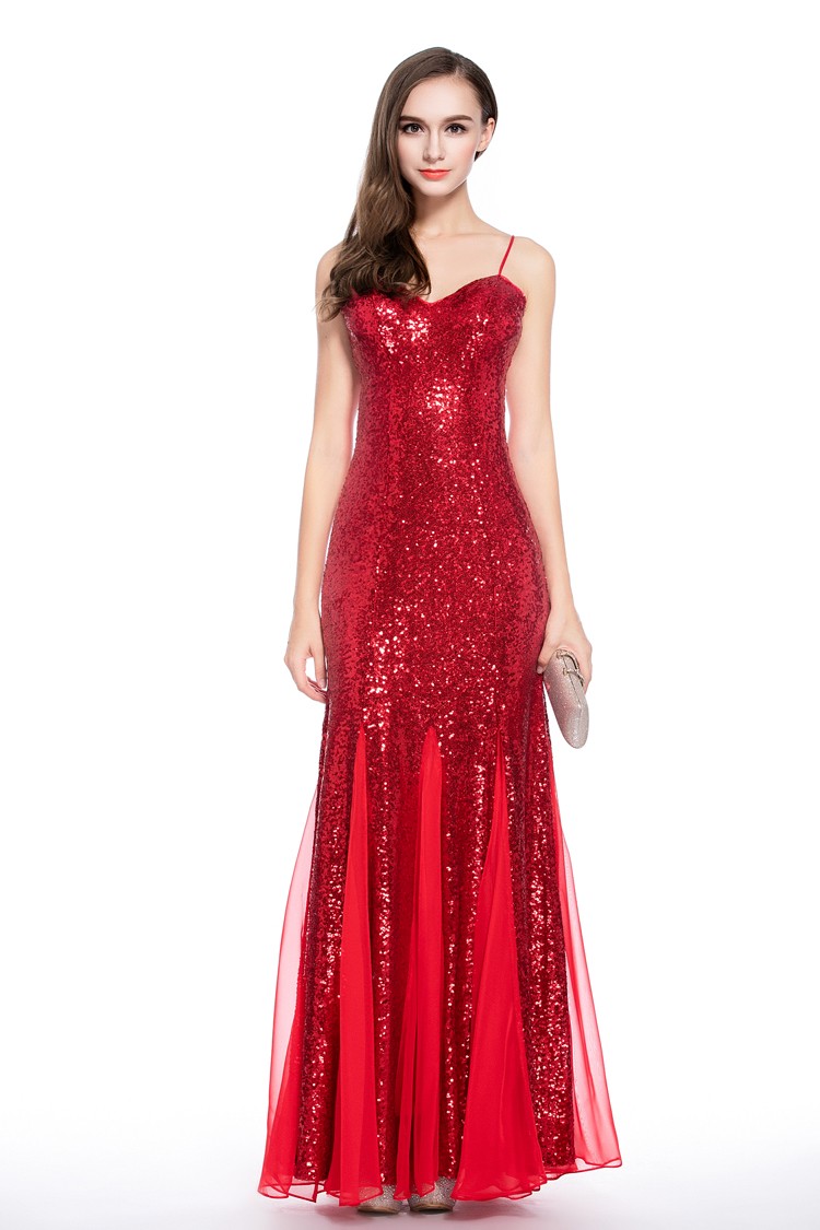 Sweetheart Lace Appliqued Floor-length Sequins Dress Red