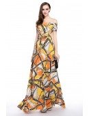 A-line Off-the-shoulder Floral Print Floor-length Formal Dress