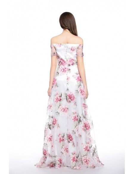 A-line Off-the-shoulder Floral Print Floor-length Formal Dress